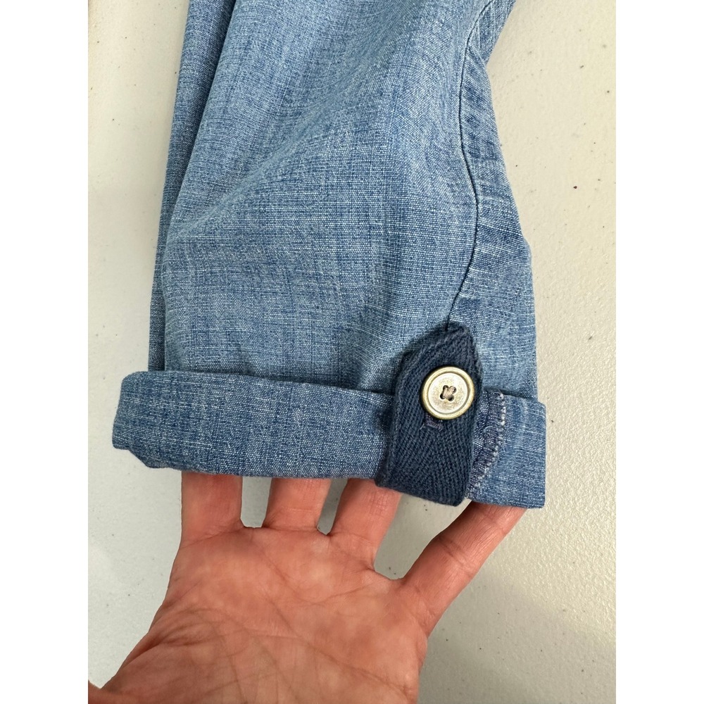 Talbots Chambray Straight Leg Button Tab Cuff Pants Size 12 Blue Cotton Blend - Picture 4 of 10
